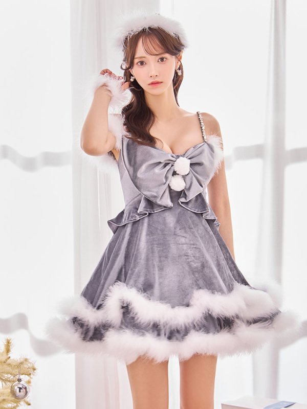 画像34: 【即日発送！】【サンタコス 4点セット】【XS-Lサイズ/4カラー】フロントビッグリボンオフショルフレアサンタ[OF04]