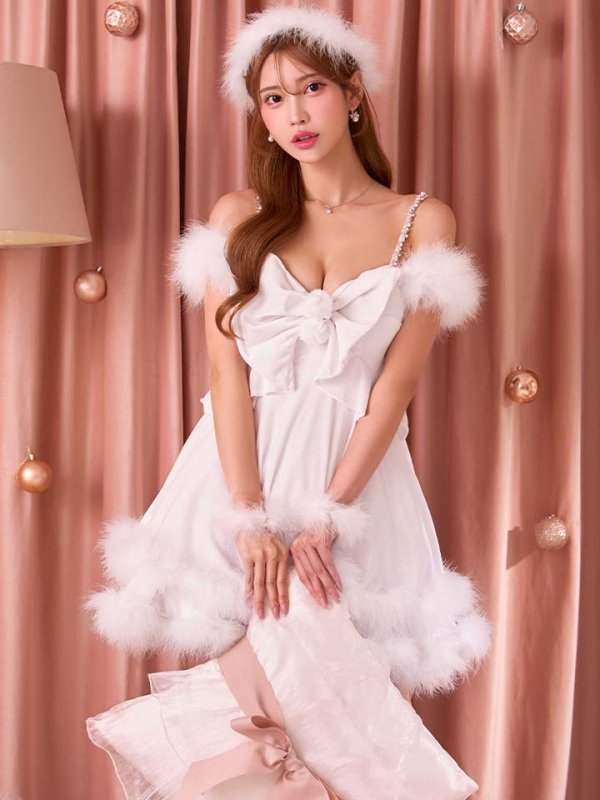 画像17: 【即日発送！】【サンタコス 4点セット】【XS-Lサイズ/4カラー】フロントビッグリボンオフショルフレアサンタ[OF04]