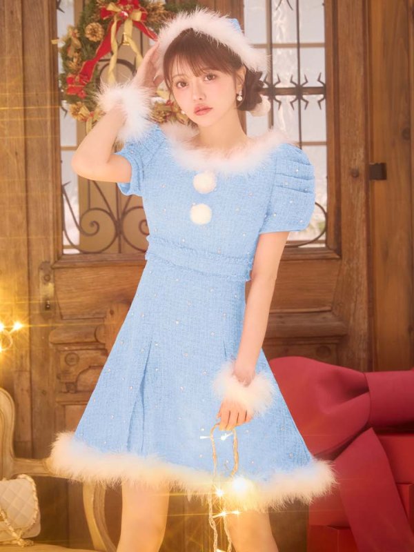 画像8: 【即日発送！】【サンタコス 4点セット】【XS-XLサイズ/3カラー】ツイードビジュープリーツスカートサンタコスプレ[OF04]