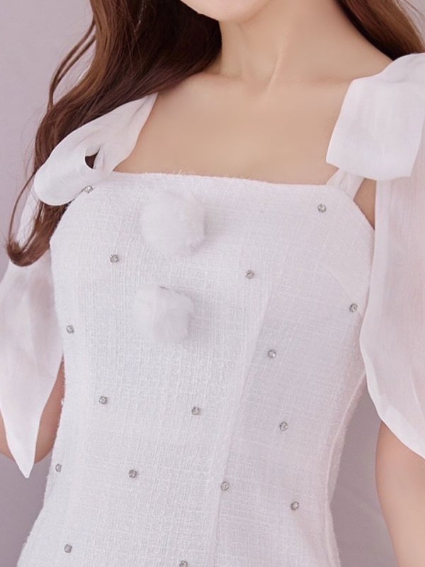 画像19: 【即日発送！】【サンタコス 4点セット】【S-Lサイズ/2カラー】リボンショルダーツイードビジューミディアムサンタコスプレ[OF04]