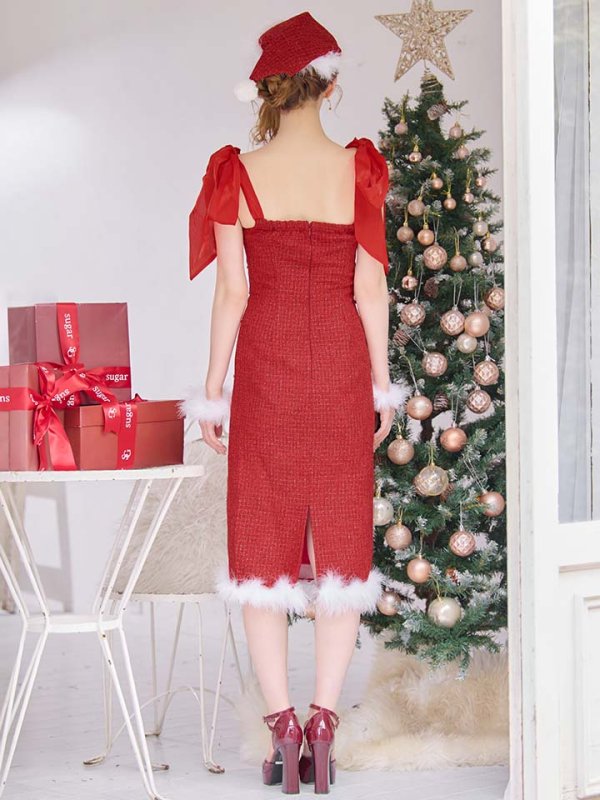 画像26: 【即日発送！】【サンタコス 4点セット】【S-Lサイズ/2カラー】リボンショルダーツイードビジューミディアムサンタコスプレ[OF04]