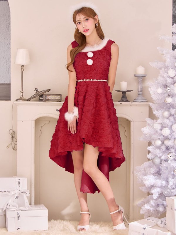 画像1: 【ノベルティ対象】【即日発送！】【サンタコス 4点セット】【S-Mサイズ/2カラー】立体ローズショートインスカートサンタコスプレ[OF04]