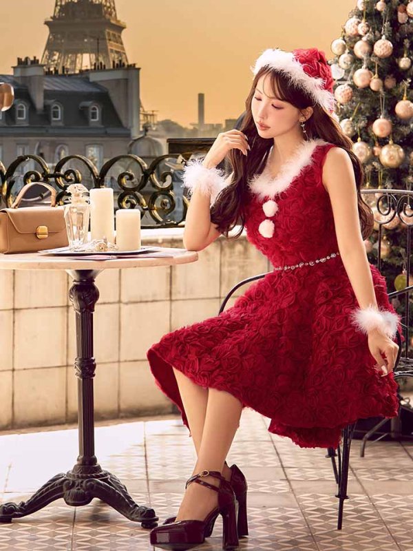 画像15: 【ノベルティ対象】【即日発送！】【サンタコス 4点セット】【S-Mサイズ/2カラー】立体ローズショートインスカートサンタコスプレ[OF04]