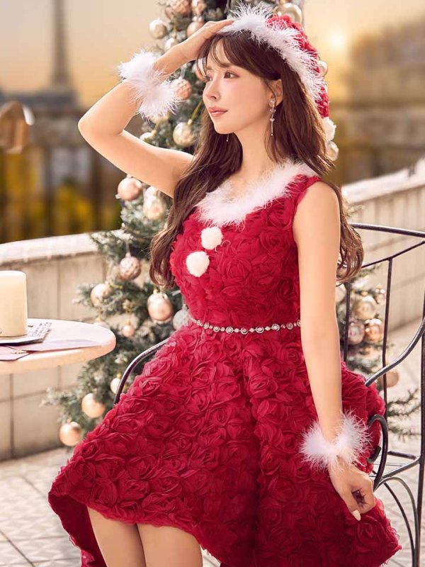 画像17: 【ノベルティ対象】【即日発送！】【サンタコス 4点セット】【S-Mサイズ/2カラー】立体ローズショートインスカートサンタコスプレ[OF04]