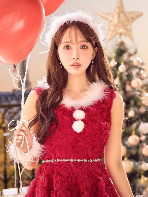 画像9: 【ノベルティ対象】【即日発送！】【サンタコス 4点セット】【S-Mサイズ/2カラー】立体ローズショートインスカートサンタコスプレ[OF04]