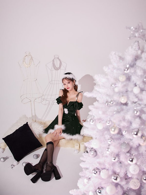 画像16: 【ノベルティ対象】【即日発送】【送料無料！】【サンタ】リボンキャミオフショルフリルサンタコスプレ【コスプレ4点セット】【XS-Lサイズ/2カラー】[OF01/OF04]