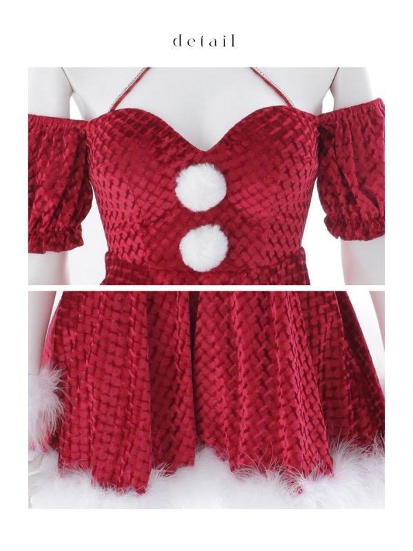 画像40: 【即日発送】【サンタ】クロスネックフレアーサンタコスプレ【コスプレ4点セット】【XS-Lサイズ/2カラー】[OF04]