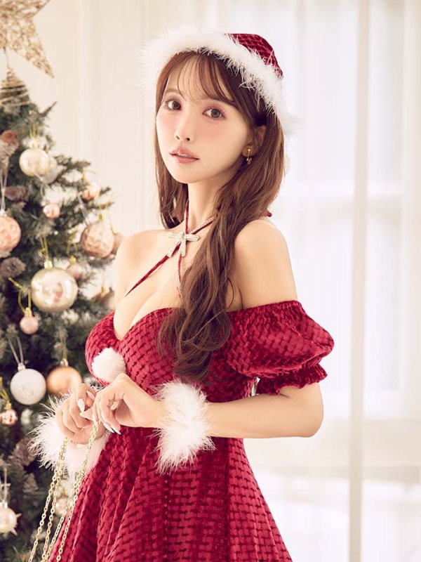 画像25: 【即日発送】【サンタ】クロスネックフレアーサンタコスプレ【コスプレ4点セット】【XS-Lサイズ/2カラー】[OF01]