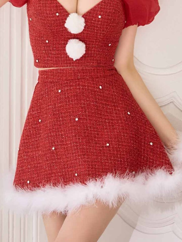 画像15: 【ノベルティ対象】【即日発送】【送料無料！】【サンタ】パフスリーブセットアップサンタコスプレ【コスプレ5点セット】【XS-Mサイズ/2カラー】[OF04]