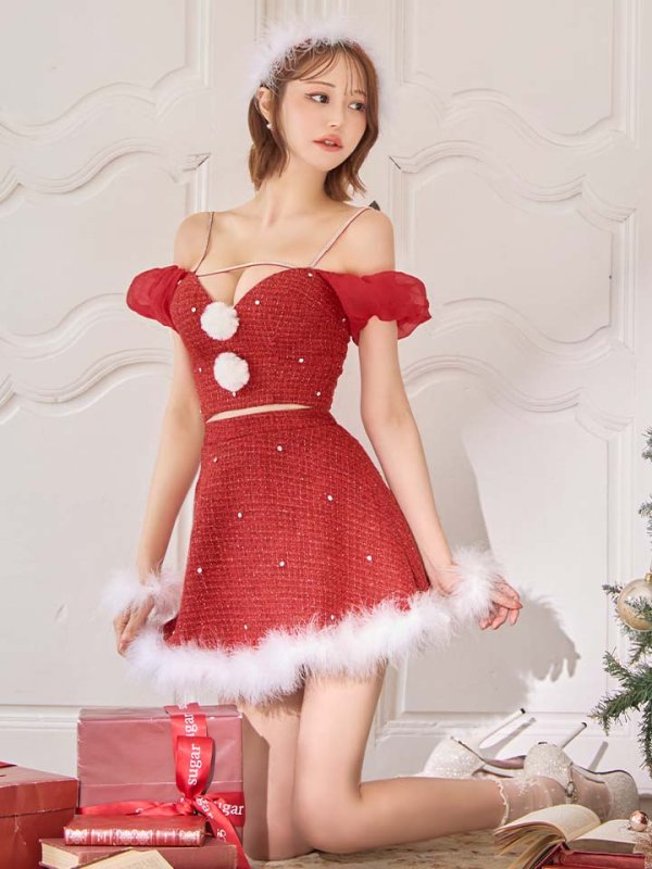 画像3: 【ノベルティ対象】【即日発送】【送料無料！】【サンタ】パフスリーブセットアップサンタコスプレ【コスプレ5点セット】【XS-Mサイズ/2カラー】[OF04]