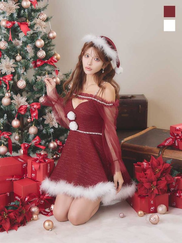 画像3: 【即日発送】【サンタ】シフォン長袖ツイードフレアーサンタコスプレ【コスプレ3点セット】【S-XLサイズ/2カラー】[OF04]