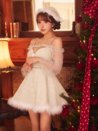 【即日発送】【サンタ】シフォン長袖ツイードフレアーサンタコスプレ【コスプレ3点セット】【S-XLサイズ/2カラー】[HC03]三上悠亜着用