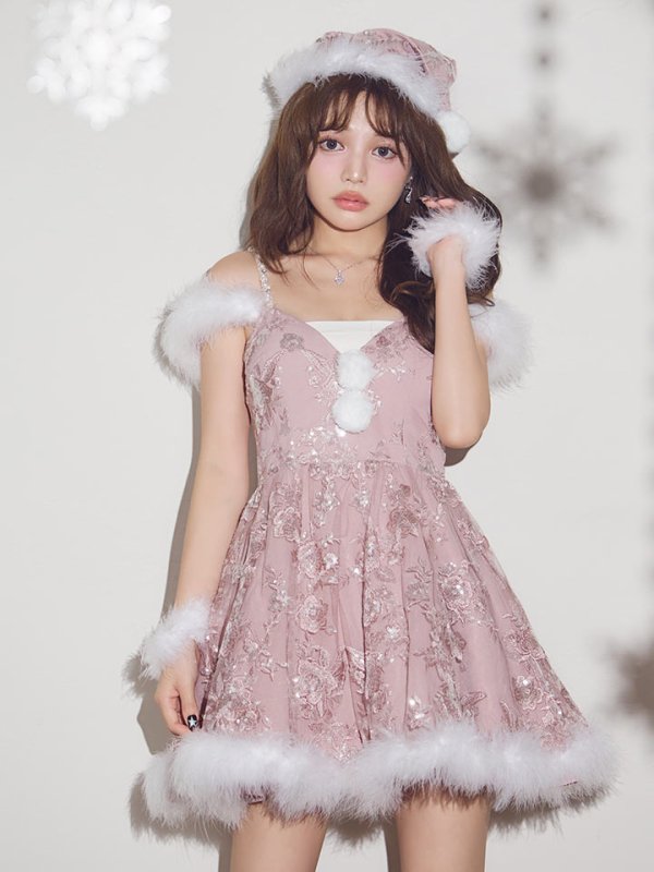 画像2: 【即日発送】【サンタ】レースファーオフショルサンタコスプレ【コスプレ4点セット】【XS-Mサイズ/1カラー】[OF03]