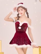 【ノベルティ】【予約 / 10月下旬発送予定】【送料無料！】【サンタ】スノービジューセットアップサンタコスプレ【コスプレ5点セット】【XS-Lサイズ/3カラー】[OF03]