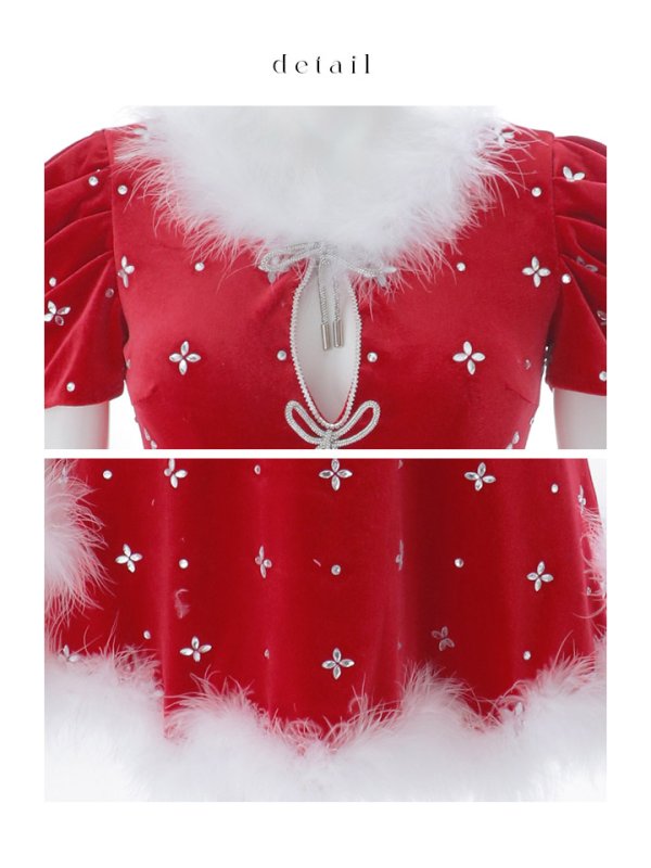 画像25: 【即日発送】【サンタ】リボンベロア半袖ワンピースサンタコスプレ【コスプレ3点セット】【S-Lサイズ/2カラー】[OF03]