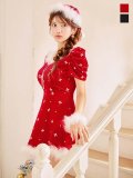 【即日発送】【サンタ】リボンベロア半袖ワンピースサンタコスプレ【コスプレ3点セット】【S-Lサイズ/2カラー】[HC03]