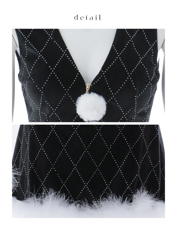 画像43: 【即日発送】【サンタ】ダイヤ柄ビジューベルト付きサンタコスプレ【コスプレ7点セット】【XS-Lサイズ/2カラー】[OF04]