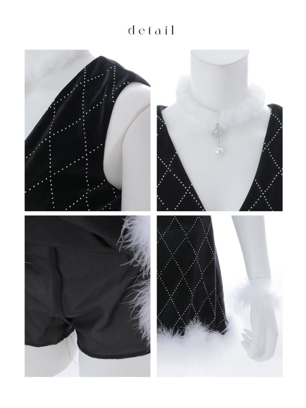 画像44: 【即日発送】【サンタ】ダイヤ柄ビジューベルト付きサンタコスプレ【コスプレ7点セット】【XS-Lサイズ/2カラー】[OF04]