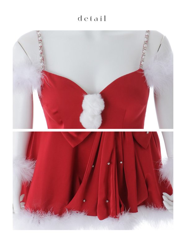 画像30: 【即日発送】【サンタ】サイドリボンビジューオフショルサンタコスプレ【コスプレ4点セット】【XS-Lサイズ/1カラー】[OF04]