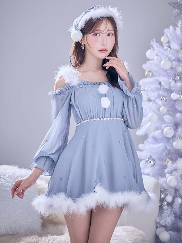 画像34: 【即日発送】【サンタ】袖付きシフォンワンピースビジューサンタコスプレ【コスプレ3点セット】【S-Mサイズ/2カラー】[OF04]