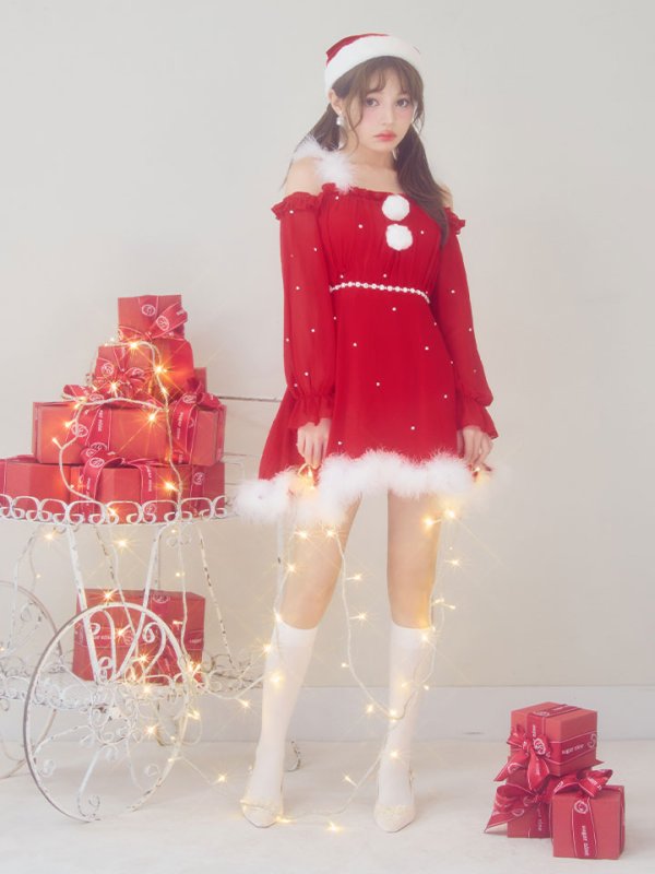 画像17: 【即日発送】【サンタ】袖付きシフォンワンピースビジューサンタコスプレ【コスプレ3点セット】【S-Mサイズ/2カラー】[OF04]