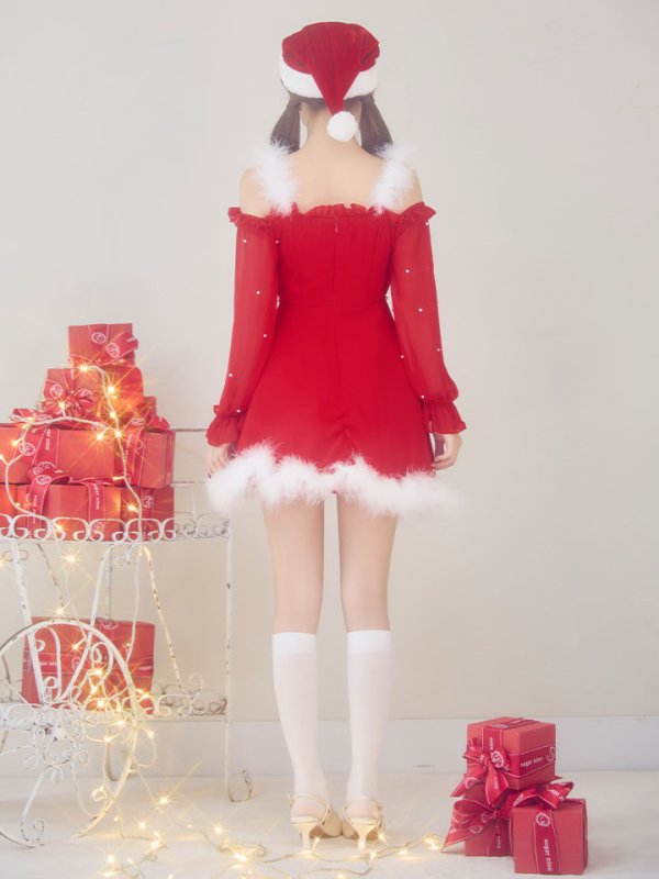 画像21: 【即日発送】【サンタ】袖付きシフォンワンピースビジューサンタコスプレ【コスプレ3点セット】【S-Mサイズ/2カラー】[OF04]