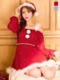 【即日発送】【サンタ】袖付きシフォンワンピースビジューサンタコスプレ【コスプレ3点セット】【S-Mサイズ/2カラー】[HC03]