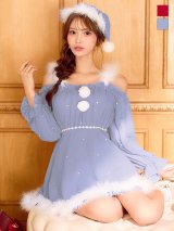 【即日発送】【サンタ】袖付きシフォンワンピースビジューサンタコスプレ【コスプレ3点セット】【S-Mサイズ/2カラー】[OF04]
