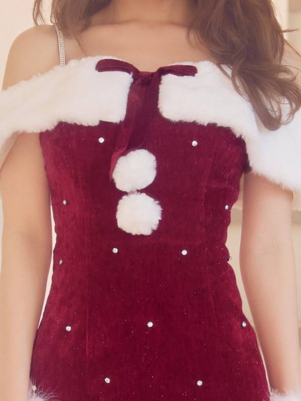 画像18: 【即日発送】【送料無料！】【サンタ】オフショルファービジューマーメイドサンタコスプレ【コスプレ4点セット】【XS-Lサイズ/2カラー】[OF04]