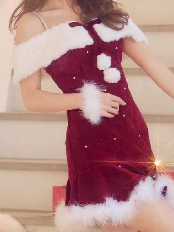 画像20: 【即日発送】【送料無料！】【サンタ】オフショルファービジューマーメイドサンタコスプレ【コスプレ4点セット】【XS-Lサイズ/2カラー】[OF04]