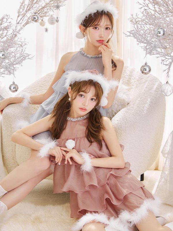 画像1: 【即日発送】【サンタ】アメスリフリルホルターネックサンタコスプレ【コスプレ4点セット】【XS-Lサイズ/2カラー】[OF03]