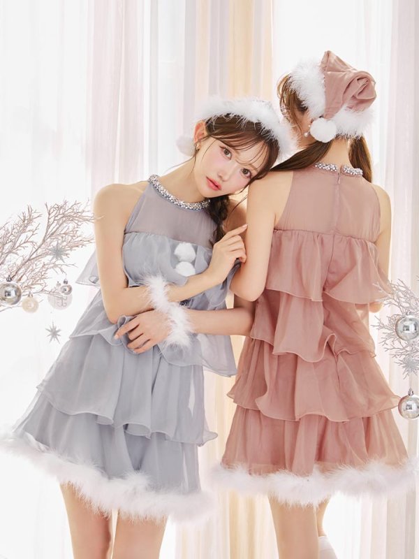 画像12: 【即日発送】【サンタ】アメスリフリルホルターネックサンタコスプレ【コスプレ4点セット】【XS-Lサイズ/2カラー】[OF04]