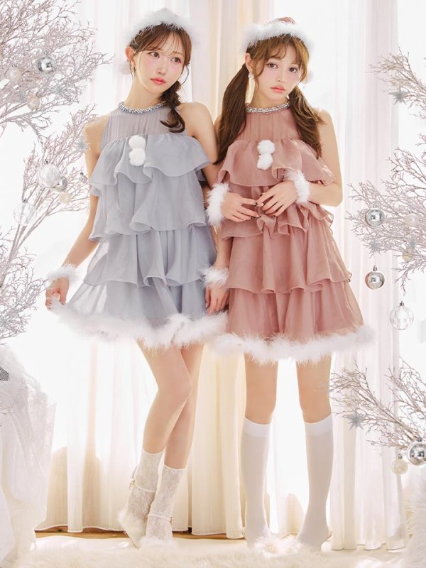 画像2: 【即日発送】【サンタ】アメスリフリルホルターネックサンタコスプレ【コスプレ4点セット】【XS-Lサイズ/2カラー】[OF03]