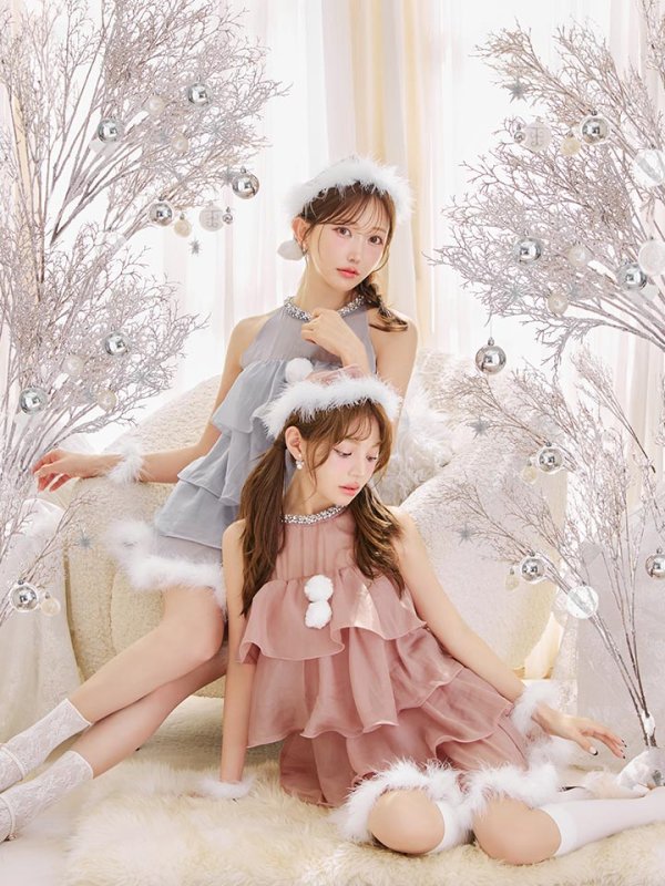 画像7: 【即日発送】【サンタ】アメスリフリルホルターネックサンタコスプレ【コスプレ4点セット】【XS-Lサイズ/2カラー】[OF04]