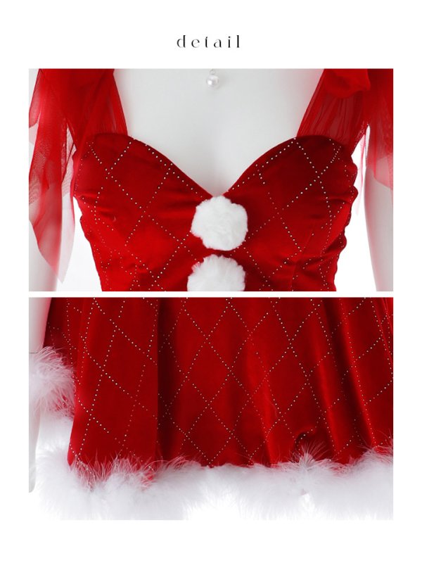 画像46: 【ノベルティ対象】【即日発送】【送料無料】【サンタ】チュールリボンアーガイル風サンタコスプレ【コスプレ6点セット】【XS-XLサイズ/3カラー】[OF01]