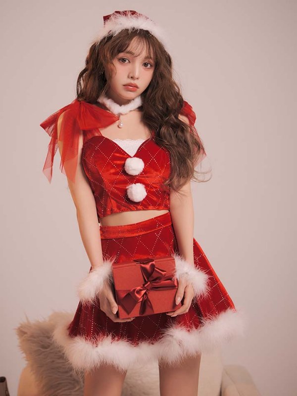 画像13: 【即日発送】【送料無料】【サンタ】チュールリボンアーガイル風サンタコスプレ【コスプレ6点セット】【XS-XLサイズ/3カラー】[OF04]