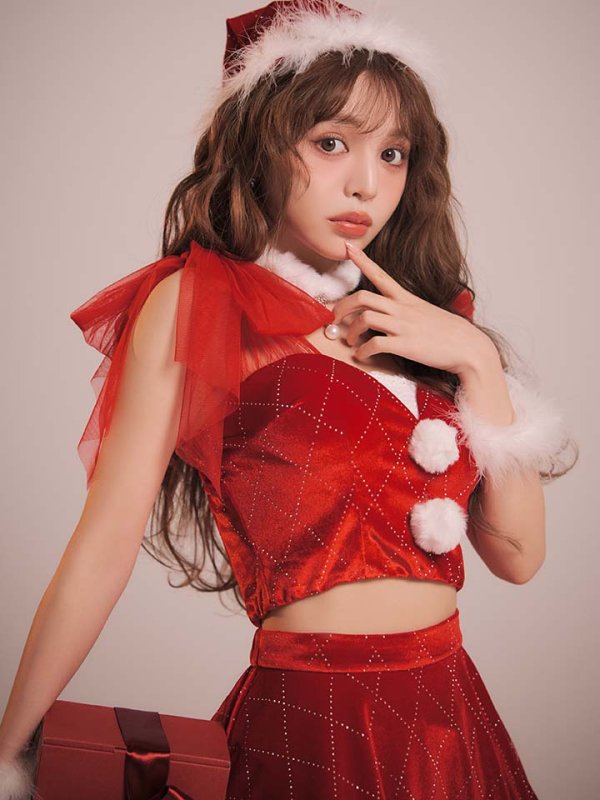 画像14: 【即日発送】【送料無料】【サンタ】チュールリボンアーガイル風サンタコスプレ【コスプレ6点セット】【XS-XLサイズ/3カラー】[OF04]