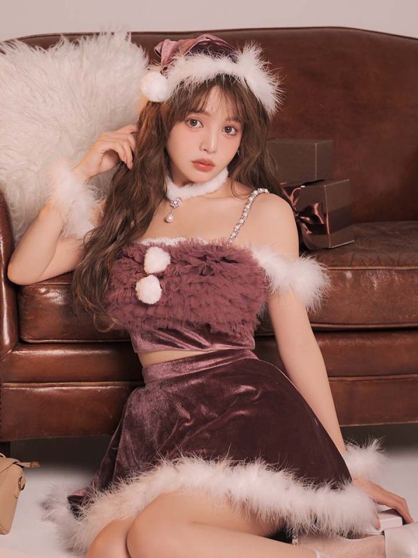 画像6: 【即日発送】【送料無料！】【サンタ】チュールフリルオフショルセットアップサンタコスプレ【コスプレ6点セット】【XS-Lサイズ/2カラー】[OF04/OF04]