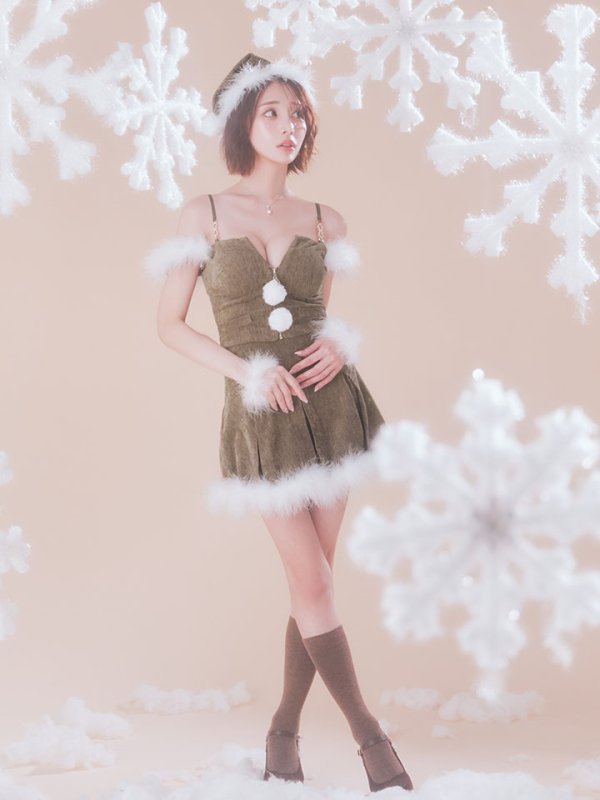 画像13: 【即日発送】【サンタ】ファーショルダーシースルーフレアサンタコスプレ【コスプレ5点セット】【XS-XLサイズ/2カラー】[OF04]