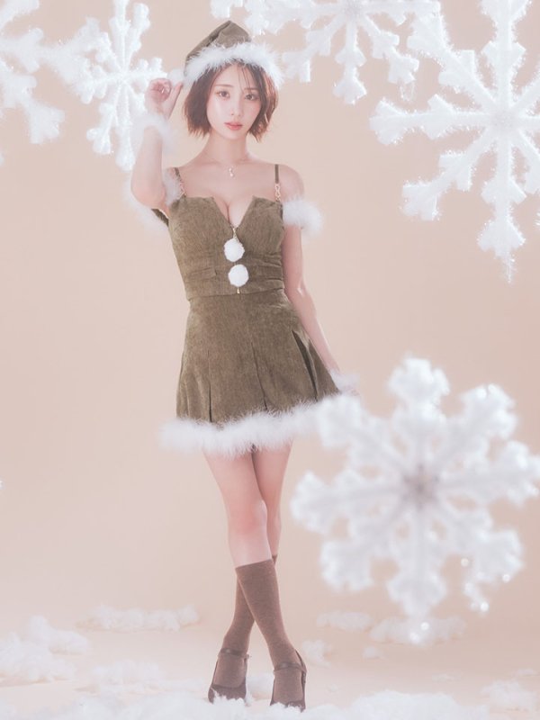 画像17: 【即日発送】【サンタ】ファーショルダーシースルーフレアサンタコスプレ【コスプレ5点セット】【XS-XLサイズ/2カラー】[OF04]