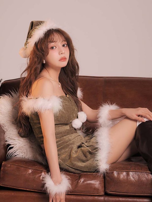 画像3: 【即日発送】【サンタ】ファーショルダーシースルーフレアサンタコスプレ【コスプレ5点セット】【XS-XLサイズ/2カラー】[OF04]