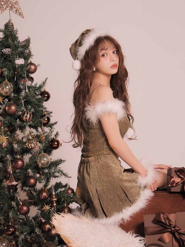 画像12: 【即日発送】【サンタ】ファーショルダーシースルーフレアサンタコスプレ【コスプレ5点セット】【XS-XLサイズ/2カラー】[OF04]