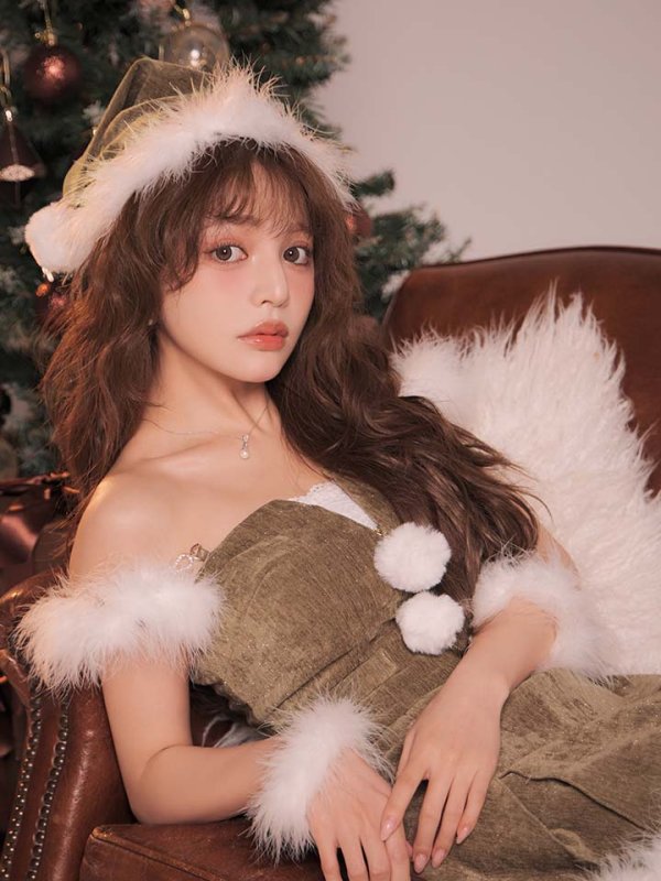 画像16: 【即日発送】【サンタ】ファーショルダーシースルーフレアサンタコスプレ【コスプレ5点セット】【XS-XLサイズ/2カラー】[OF04]