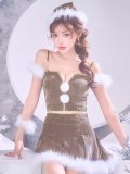 【即日発送】【サンタ】ファーショルダーシースルーフレアサンタコスプレ【コスプレ5点セット】【XS-XLサイズ/2カラー】[HC03]