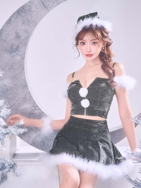 画像31: 【ノベルティ対象】【即日発送】【サンタ】ファーショルダーシースルーフレアサンタコスプレ【コスプレ5点セット】【XS-XLサイズ/2カラー】[OF04]