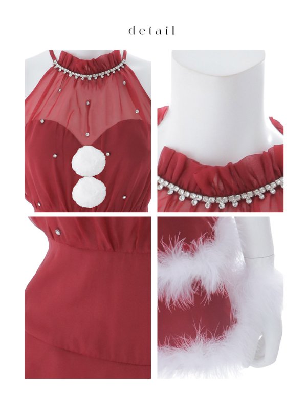 画像25: 【即日発送】【送料無料！】【サンタ】シフォンホルターネックティアードサンタコスプレ【コスプレ4点セット】【XS-Lサイズ/2カラー】[OF04/OF04]