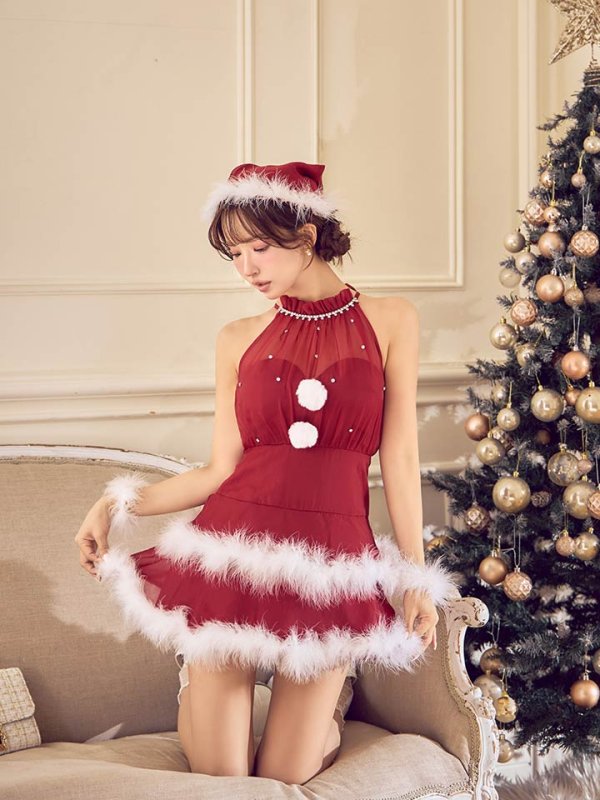 画像15: 【即日発送】【送料無料！】【サンタ】シフォンホルターネックティアードサンタコスプレ【コスプレ4点セット】【XS-Lサイズ/2カラー】[OF04/OF04]