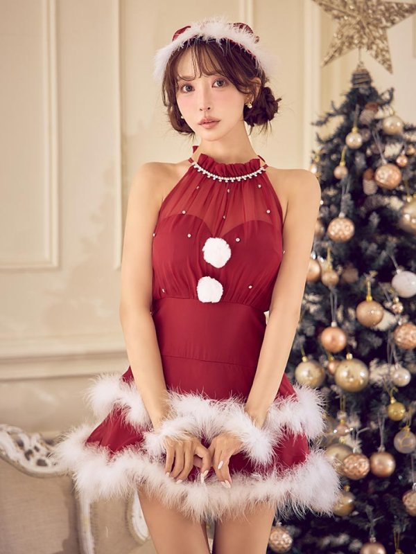 画像25: 【即日発送】【送料無料！】【サンタ】シフォンホルターネックティアードサンタコスプレ【コスプレ4点セット】【XS-Lサイズ/2カラー】[OF04/OF04]