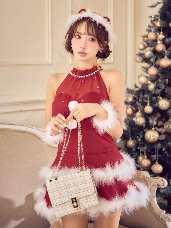 画像28: 【即日発送】【送料無料！】【サンタ】シフォンホルターネックティアードサンタコスプレ【コスプレ4点セット】【XS-Lサイズ/2カラー】[OF04/OF04]