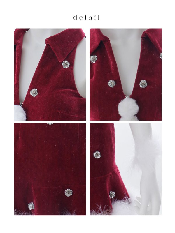 画像21: 【即日発送】【サンタ】スパンコールフラワーサンタコスプレ【コスプレ4点セット】【XS-Lサイズ/2カラー】[OF03]